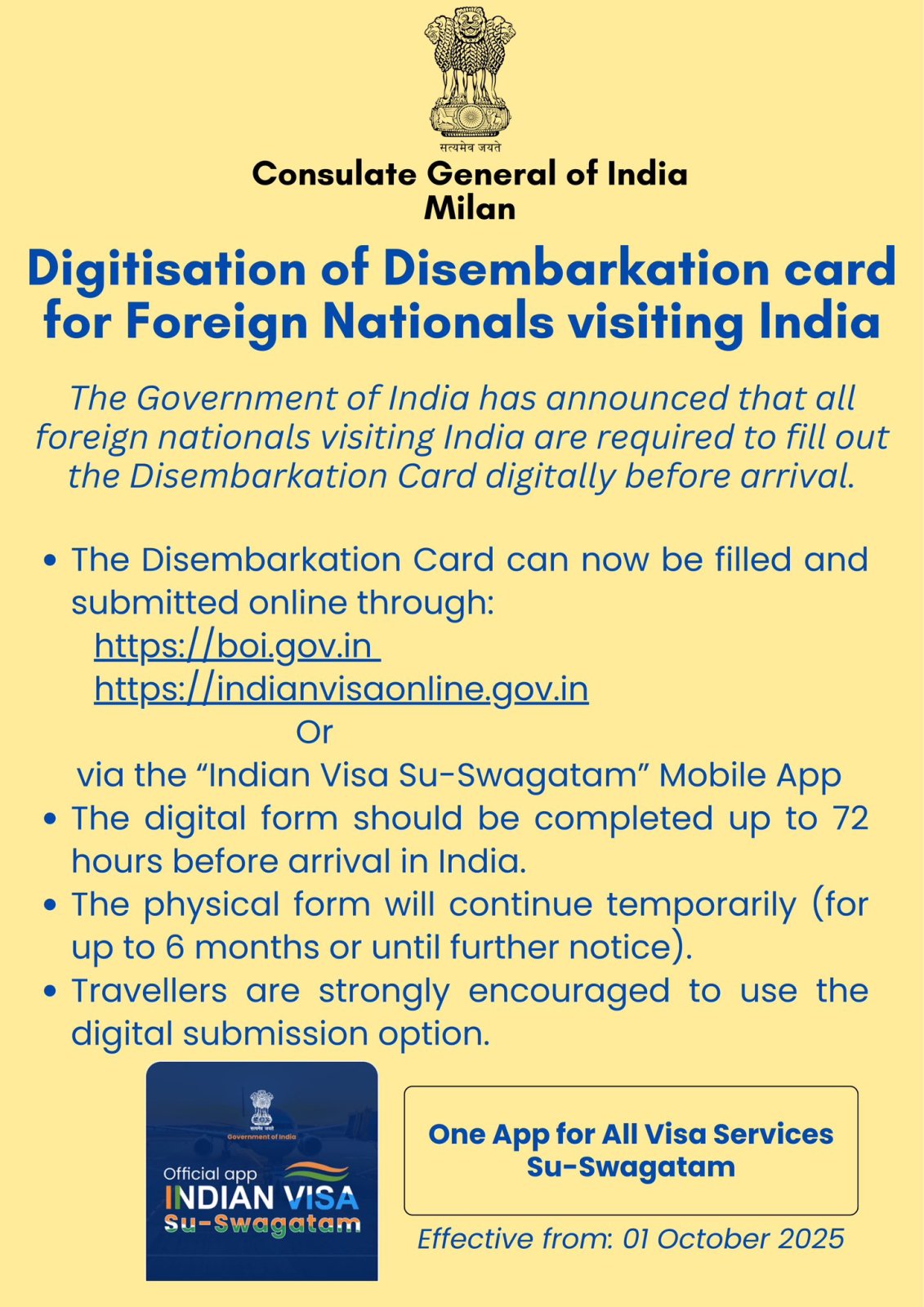 Digitization of Disembarkation Card for Foreign Nationals Visiting India