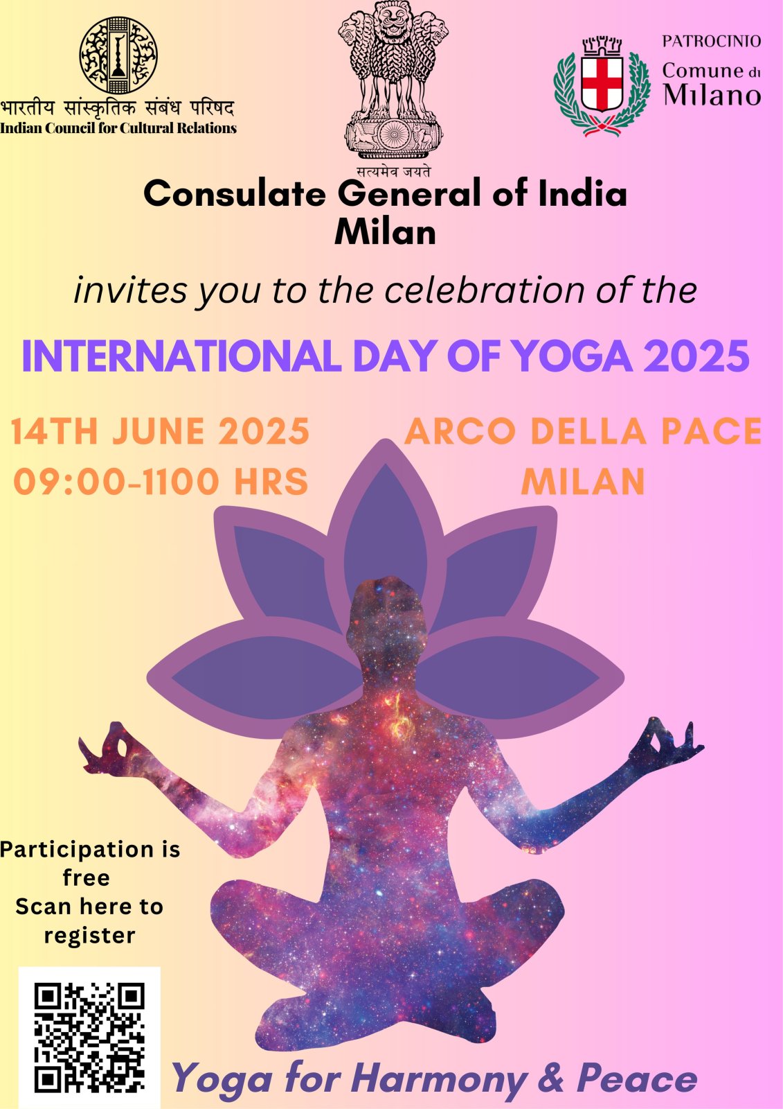 Join us for the celebration of the 11th International Day of Yoga in Milan on 14 June at Arco della Pace.    Festeggia con noi l’undicesima Giornata Internazionale dello Yoga a Milano il 14 giugno all’Arco della Pace.