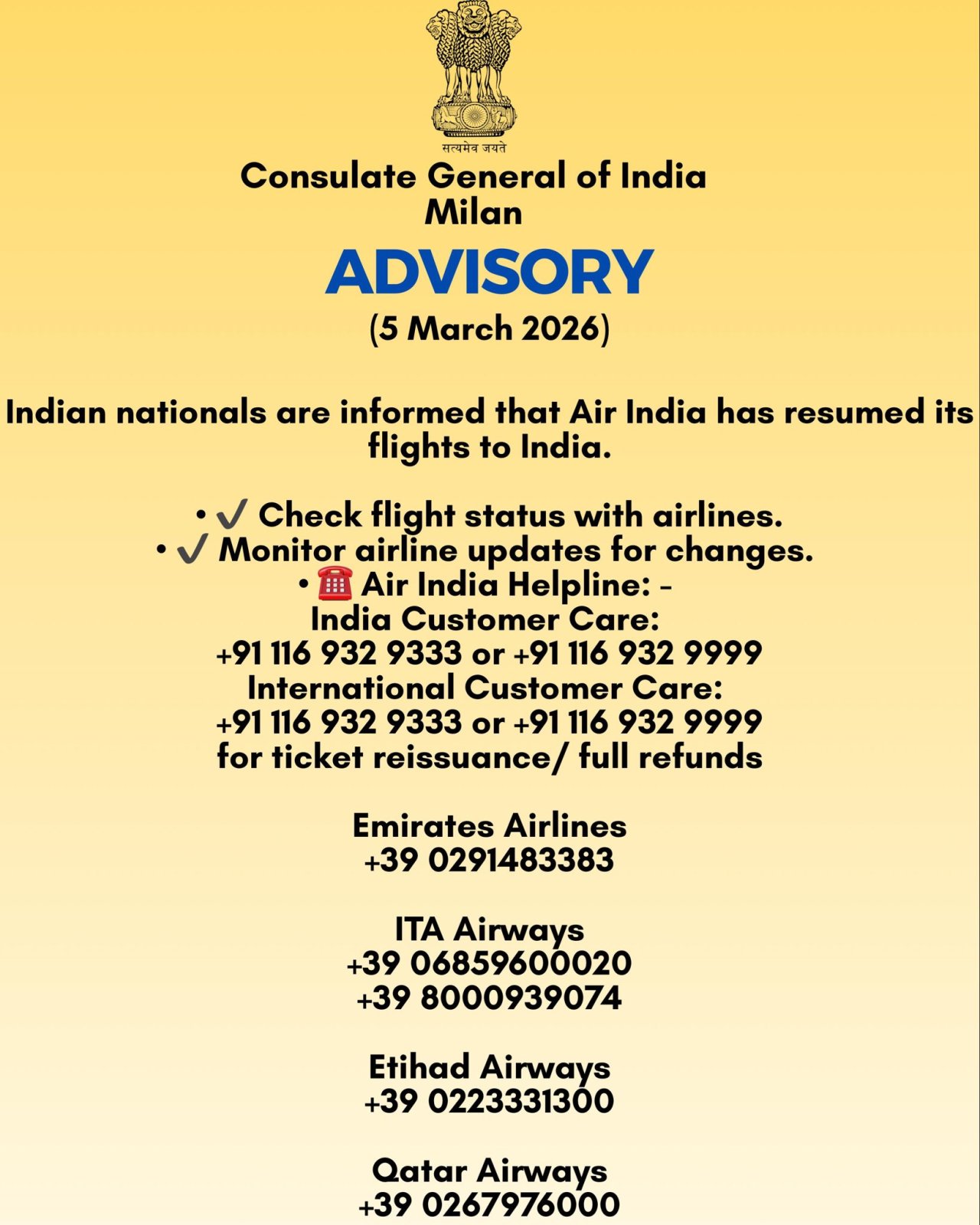 Advisory on Ongoing flight disruptions (05 March 2026)
