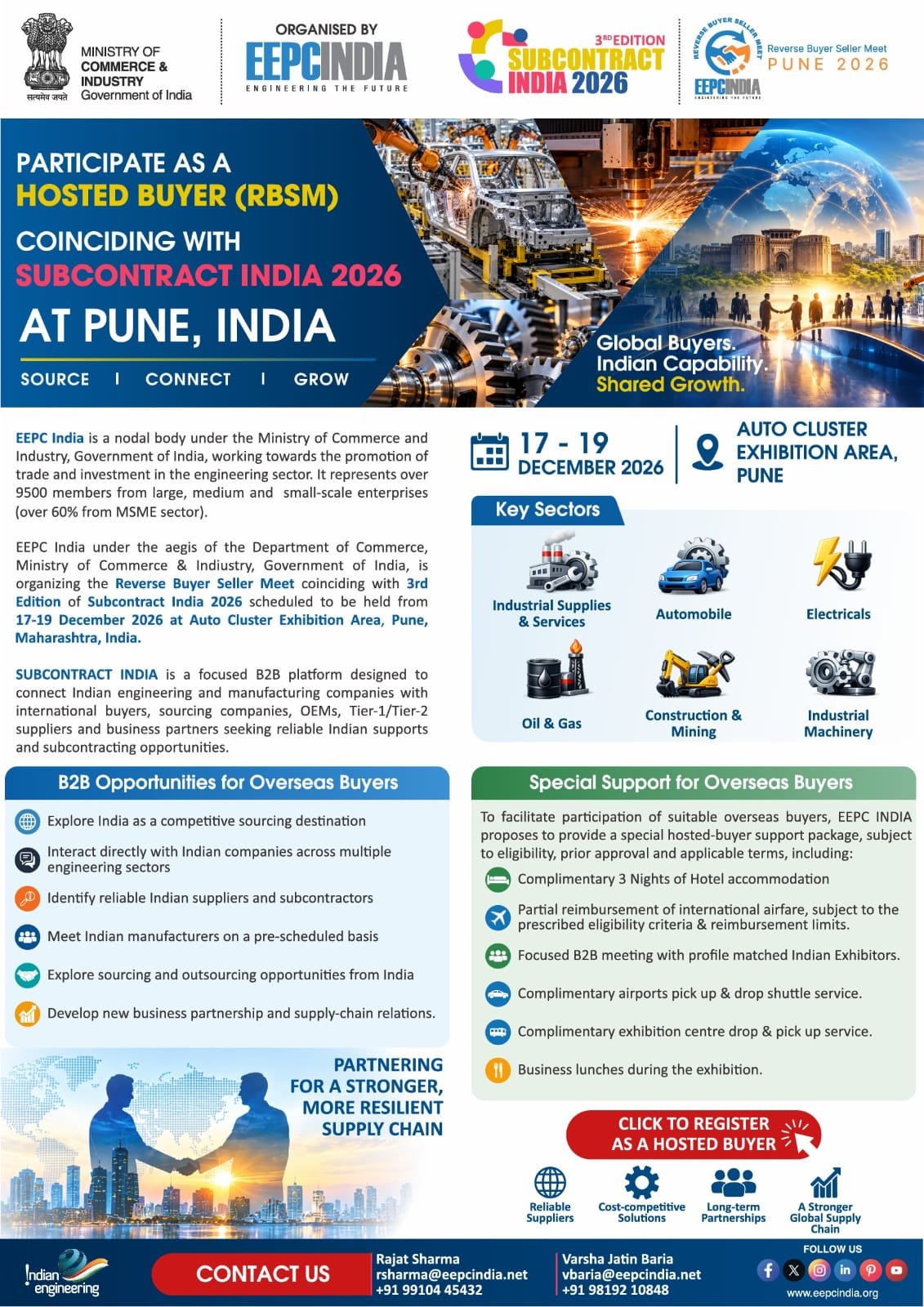 Reverse Buyer Seller Meet coinciding with 3rd Edition of Subcontract India 2026 scheduled to be held from 17–19 December 2026 in Pune, Maharashtra.