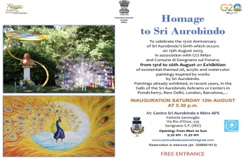 Exhibition of paintings inspired by works of #SriAurobindo on display, to commemorate the 151st Birth Anniversary of Sri Aurobindo. More details in the flyer below