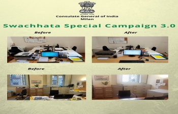  As part of the #SpecialCampaign3.0 on Swachhata, Cleanliness drive in progress at Consulate General of India in Milan. #SwachhBharat @swachhbharat @MEAIndia